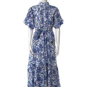 Sue Sartor Paloma Flounce Dress Blue Floral